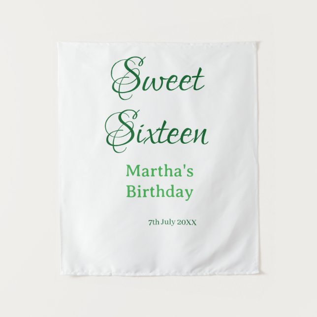 Sweet Sixteen green name date calligraphy boho ret Wandteppich (Vorderseite)