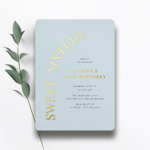 Sweet Sixteen Hellblau und Gold 16. Geburtstag Folieneinladung