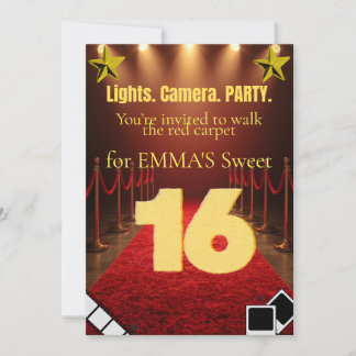 Sweet Sixteen Hollywood Glam Einladung – Schwarz &