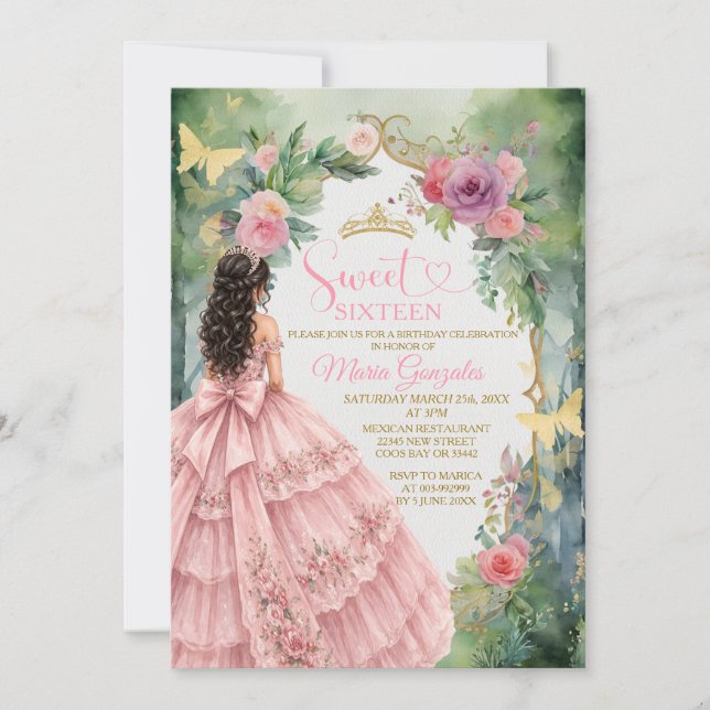 Sweet Sixteen Invitation Pink Floral Garden Einladung (Vorderseite)