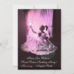 SWEET SIXTEEN PARTY, Rot Pink Rubin Monogramm Schw Einladung