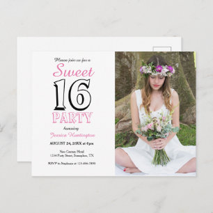 Sweet Sixteen Pink 16th Birthday Photo Invitation Postkarte