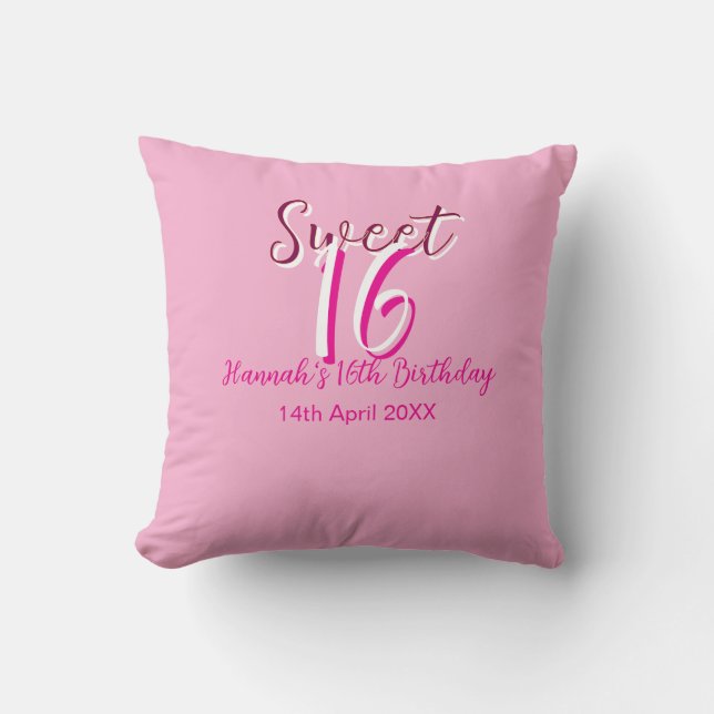 Sweet sixteen pink white name date bold letter mar kissen (Vorderseite)