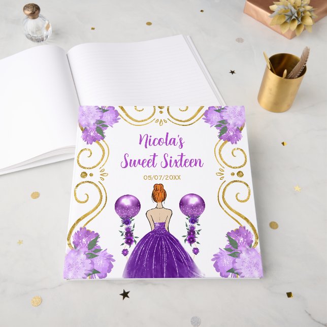 Sweet Sixteen Red Hair Princess in Purple Gästebuch (Vorderseite offen)