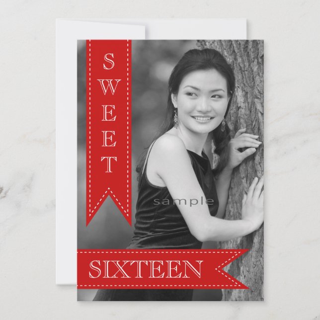 Sweet Sixteentbh Birthday Red Ribbons Einladung (Vorderseite)