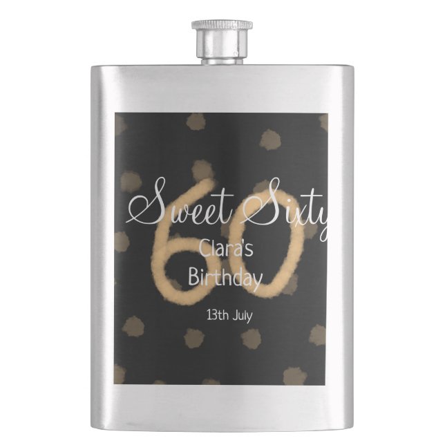 Sweet Sixty hinzufügen Name Datum Geburtstag gelbe Flachmann (Vorderseite)