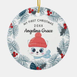 Sweet Skaten Cat Baby's 1. Weihnachten Keramik Ornament