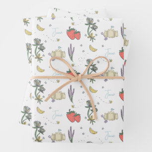 Sweet Sketched Summer Berry First Baby Dusche Geschenkpapier Set