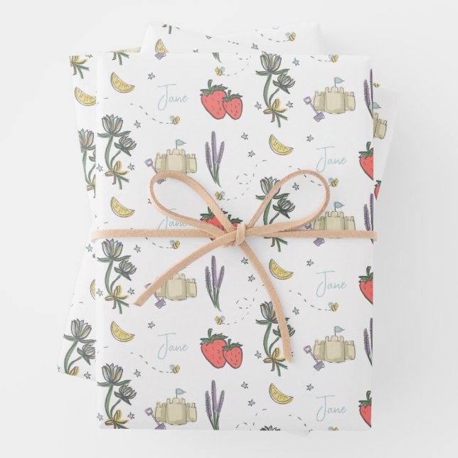 Sweet Sketched Summer Berry First Baby Dusche Geschenkpapier Set (Beispiel)