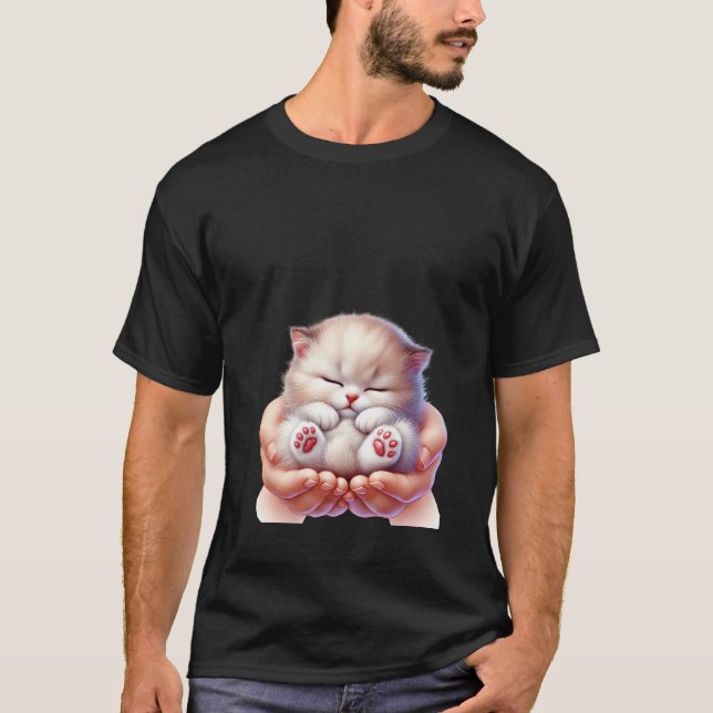 Sweet Sleeping White Kitten in Hands Tiny Cat 🐾💤 T-Shirt (Vorderseite)