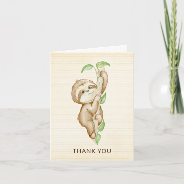 Sweet Sloth Animals Baby Dusche Vielen Dank Hinwei Dankeskarte (Vorderseite)