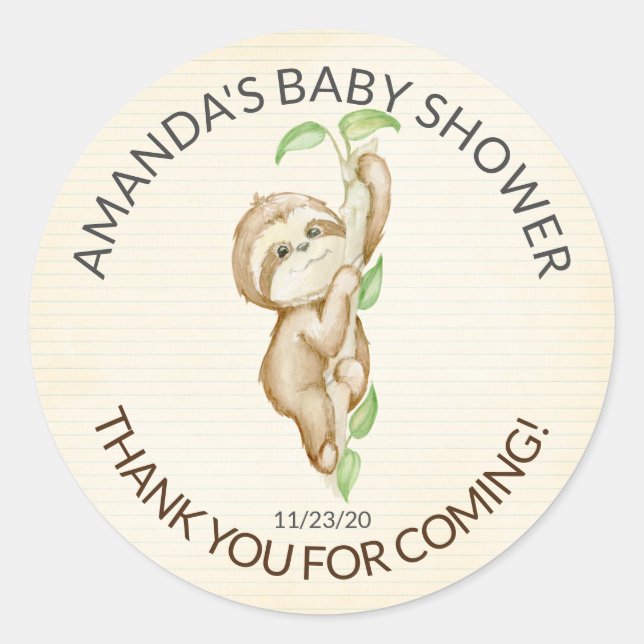 Sweet Sloth Baby Shower Gevor Sticker (Vorderseite)