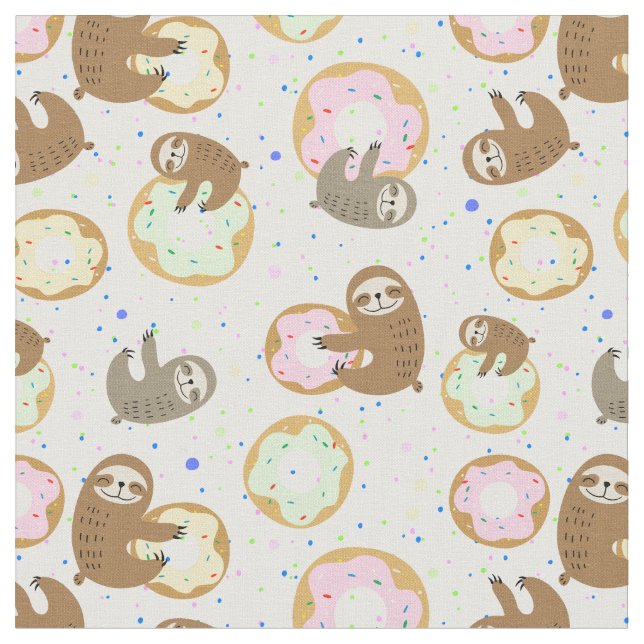 Sweet Sloth Donut Pattern Stoff (Nahaufnahme)