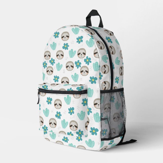 Sweet Sloth Floral Pattern Bedruckter Rucksack (Rückseitige Ecke Rechts)