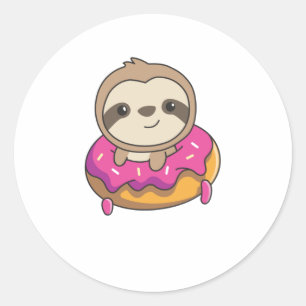 Sweet Sloth Funny Animes in Donut Faults Runder Aufkleber