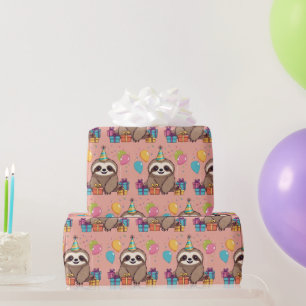 Sweet Sloth Girl Birthday Pink Wild Animal Geschenkpapier