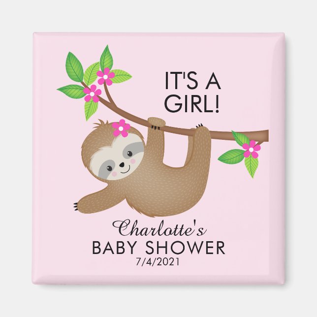 Sweet Sloth Girls Baby Shower Fevor Magnet (Vorne)