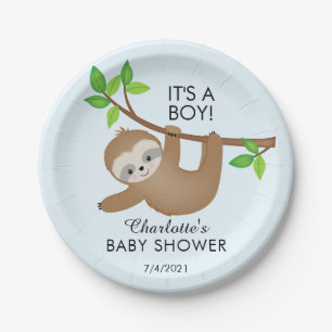 Sweet Sloth It's a Boy Baby Shower 7" Plate Pappteller