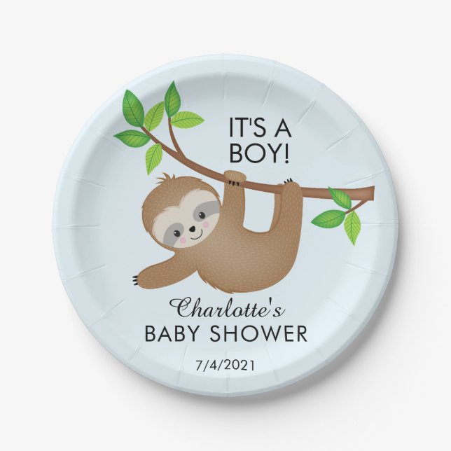 Sweet Sloth It's a Boy Baby Shower 7" Plate Pappteller (Vorderseite)