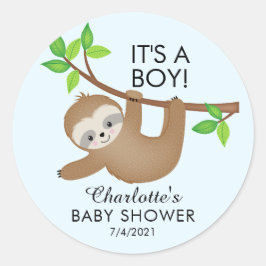 Sweet Sloth It's a Boy Baby Shower Favor Sticker