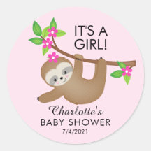 Sweet Sloth It's a Girl Baby Shower Fevor Sticker