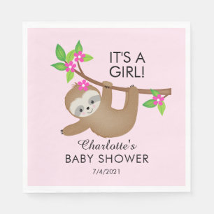 Sweet Sloth It's a Girl Baby Shower Paper Napkins Serviette