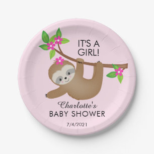 Sweet Sloth It's a Girl Paper Plate Pappteller