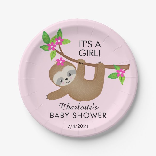 Sweet Sloth It's a Girl Paper Plate Pappteller (Vorderseite)