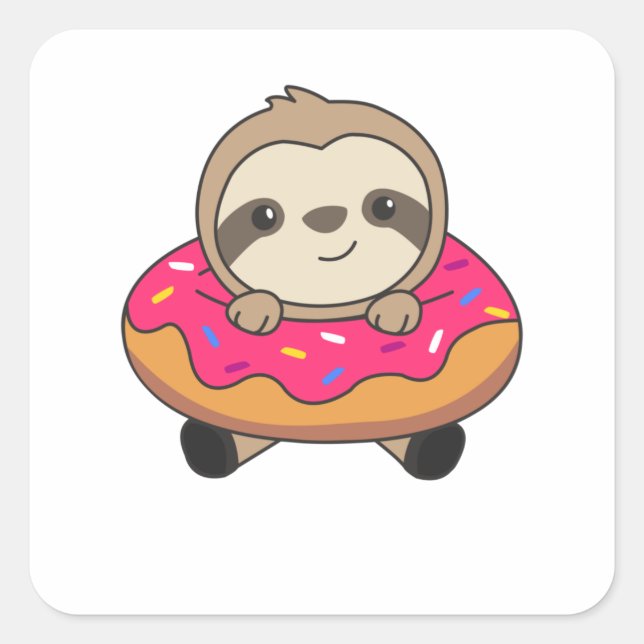 Sweet Sloth Loaf Donut Sprinkles Pink Quadratischer Aufkleber (Vorderseite)