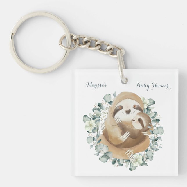 Sweet Sloth Mommy Cuddle Wreath Baby Dusche Gefall Schlüsselanhänger (Vorderseite)