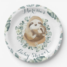 Sweet Sloth Mommy Hug Eucalyptus Baby Showdusche Pappteller