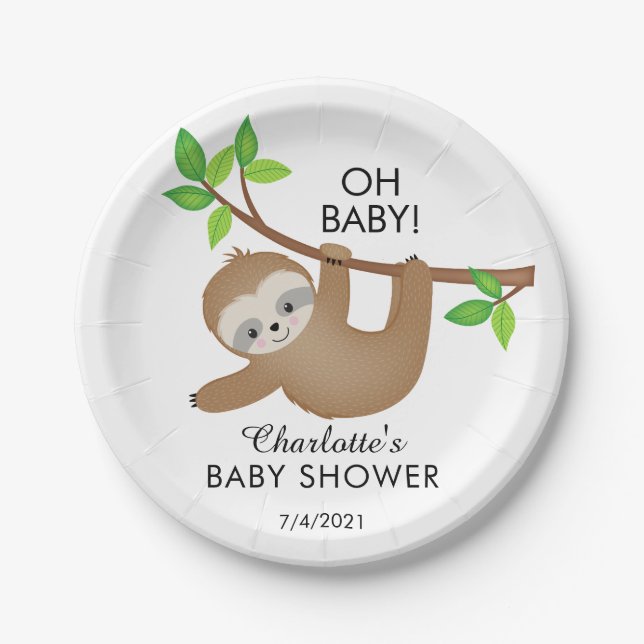 Sweet Sloth OH BABY Babydusche 7" Platten Pappteller (Vorderseite)