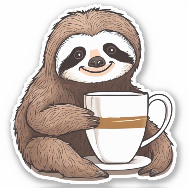 Sweet Sloth Sipping Coffee wasserdicht Aufkleber (Vorderseite)