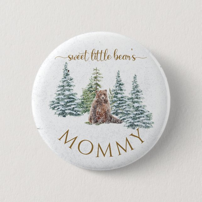Sweet Small Bären Baby Shower Button Mommy (Vorderseite)
