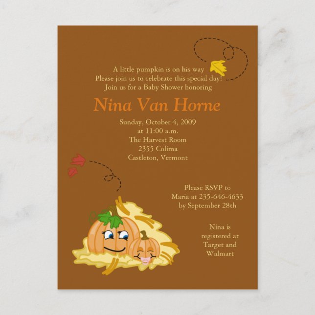 Sweet small Pumpkin Fall Baby Dusche Einladung (Vorderseite)