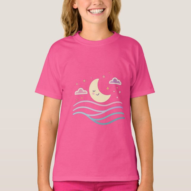 Sweet Smiling Moon & Stars – Cute Night Design for T-Shirt (Vorderseite)