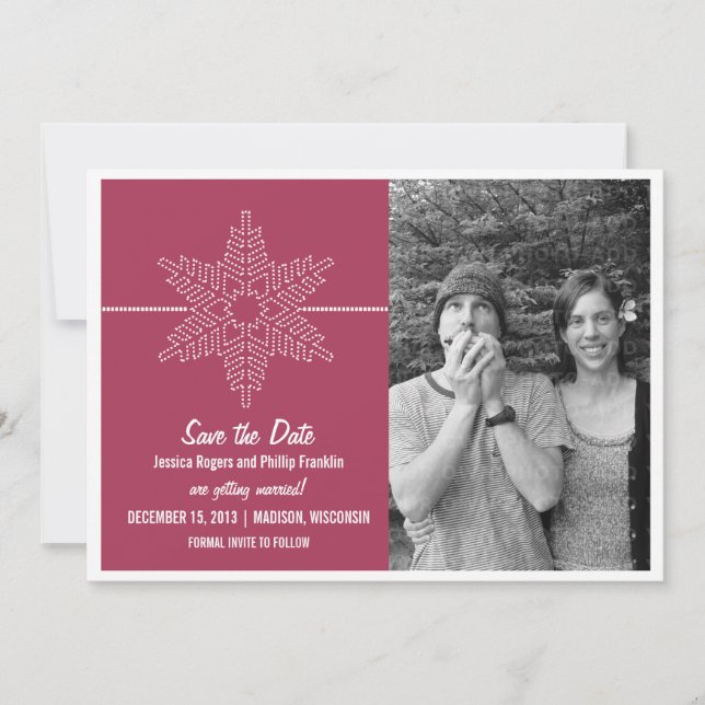 Sweet Snowflake Save the Date einladen, Fuchsia Einladung (Vorderseite)