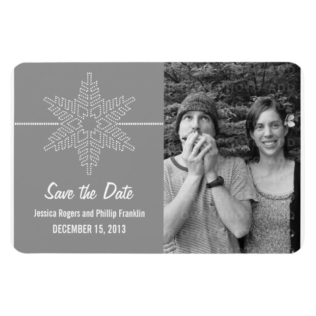 Sweet Snowflake Save the Date Magnet, grau Magnet (Horizontal)