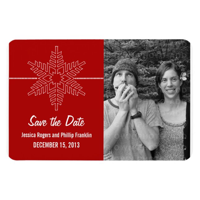 Sweet Snowflake Save the Date Magnet, Red Magnet (Horizontal)