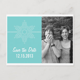 Sweet Snowflake Save the Date Postcard, Aqua Ankündigungspostkarte