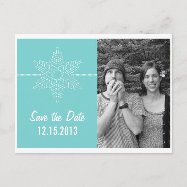 Sweet Snowflake Save the Date Postcard, Aqua Ankündigungspostkarte (Vorderseite)