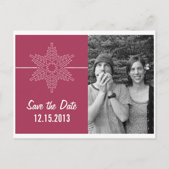 Sweet Snowflake Save the Date Postcard, Fuchsia Ankündigungspostkarte (Vorderseite)