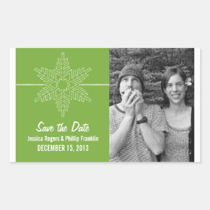 Sweet Snowflake Save the Date Stickers, Green Rechteckiger Aufkleber
