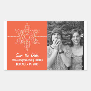 Sweet Snowflake Save the Date Stickers, Orange Rechteckiger Aufkleber