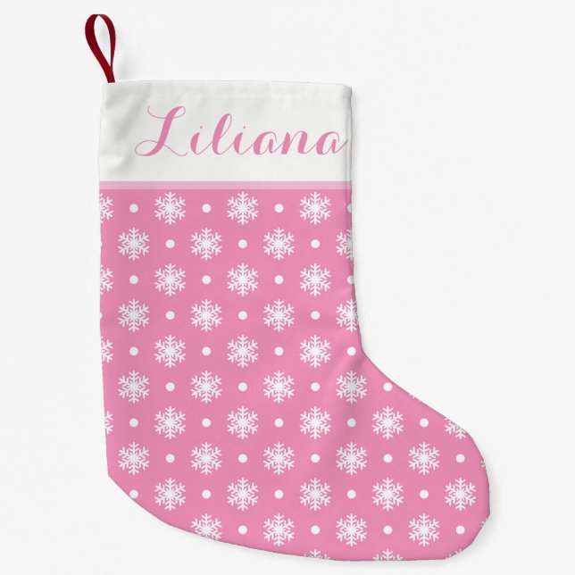 Sweet Snowflakes Personalisierter Strumpf / Rosa Kleiner Weihnachtsstrumpf (Vorderseite)