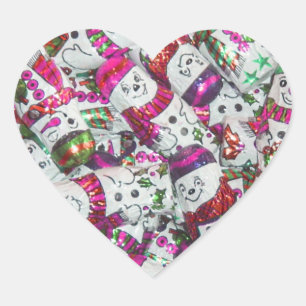 Sweet Snowmen Pink Aufkleber Herz