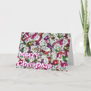 Sweet Snowmen Pink "Frohe Weihnachten" Karte vorne