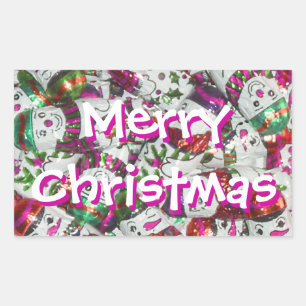 Sweet Snowmen Pink Frohe Weihnachtslandschaft Rechteckiger Aufkleber