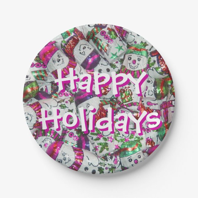 Sweet Snowmen Pink Happy Holidays Teller (Vorderseite)
