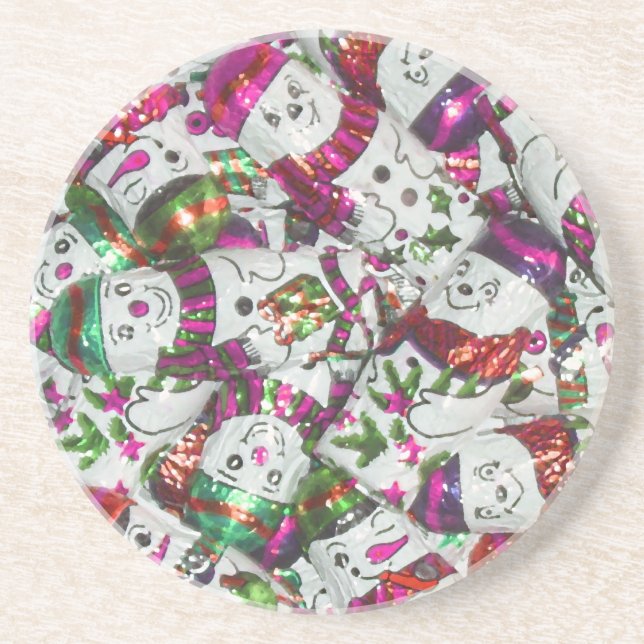 Sweet Snowmen Pink Untersetzer (Vorne)